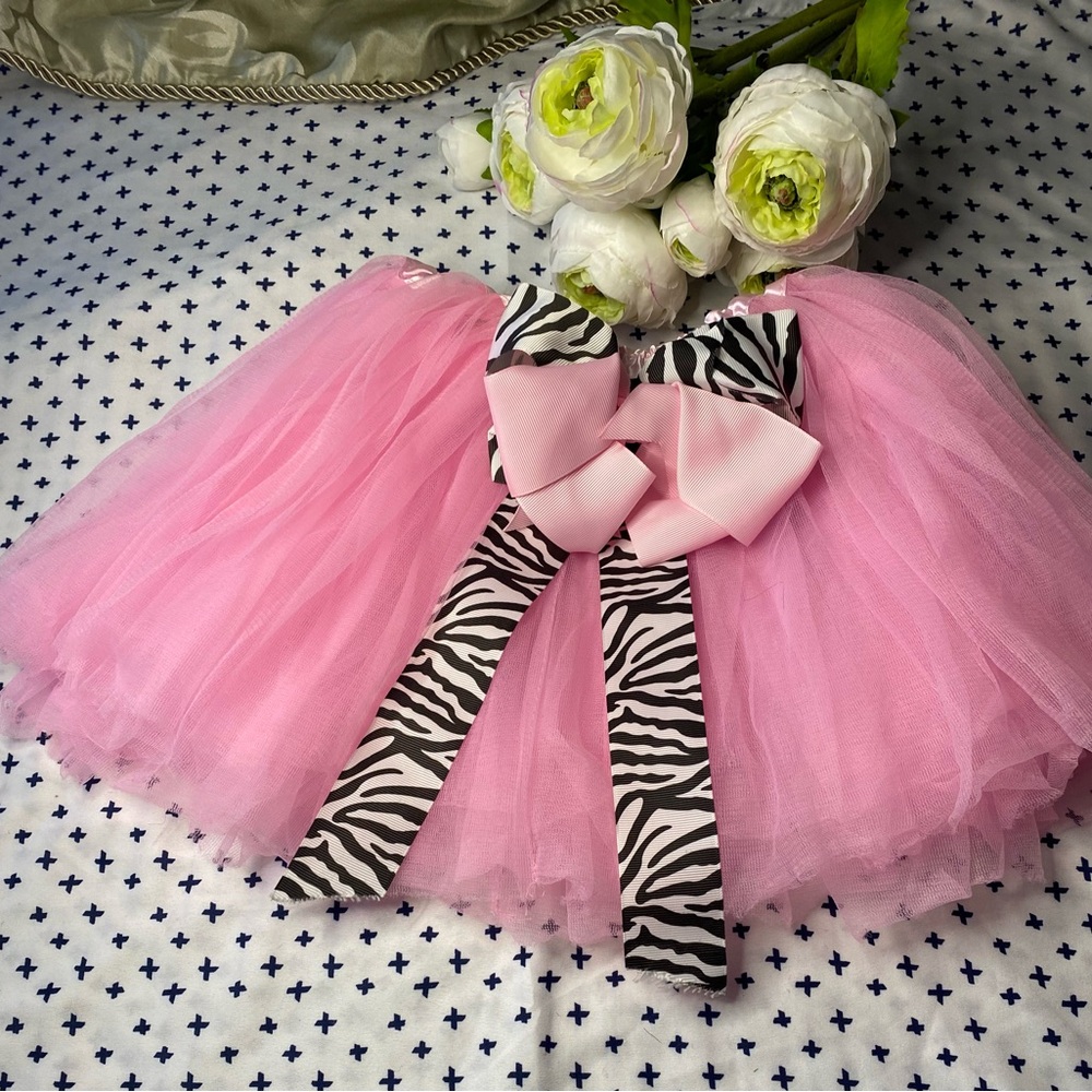 Pink Tulle Skirt with Zebra Bow